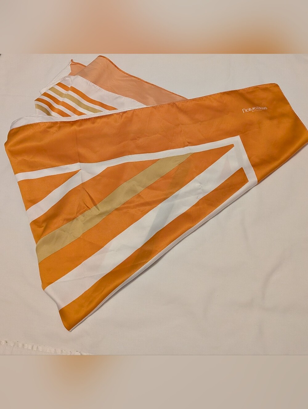 Orange and Cream Striped Women's Silk Scarf